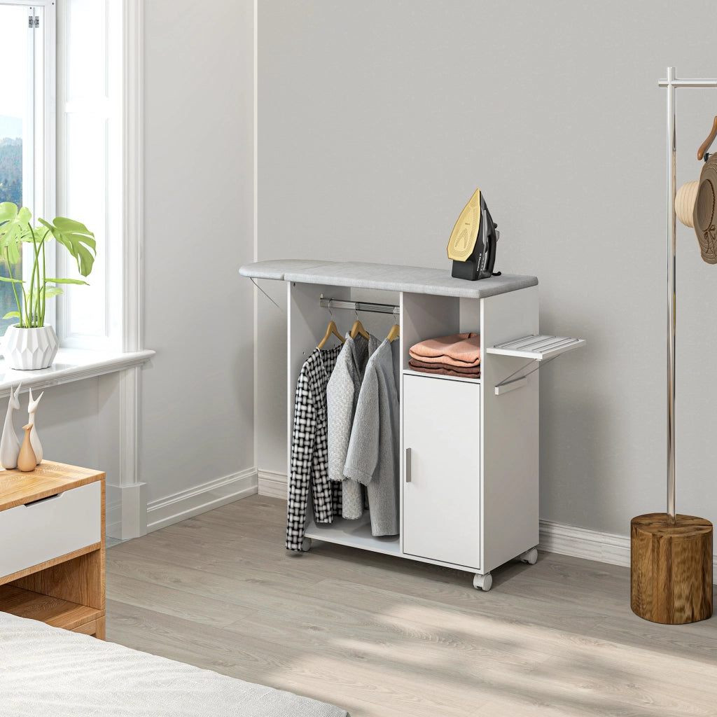 Mobile da stiro con ruote e appendiabiti ¨C Minimal ¨C 127x42,5x99 cm bianco