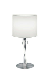 Lampada da tavolo, metallo e tessuto, bianco e acciaio, H 62 cm, Nandor