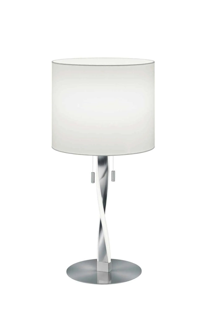 Lampada da tavolo, metallo e tessuto, bianco e acciaio, H 62 cm, Nandor