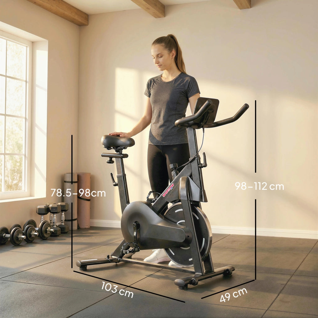 Cyclette Magnetica Regolabile con Display LCD e Supporto per Tablet, in Acciaio e ABS, 103x49x98-112 cm, Nero