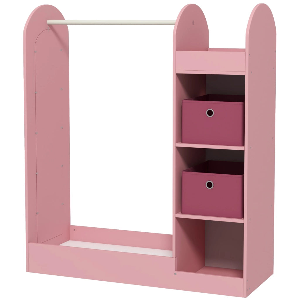 Armadio Bambini con Appendiabiti, Ripiani e Specchio ¨C Minimal ¨C Legno, Rosa