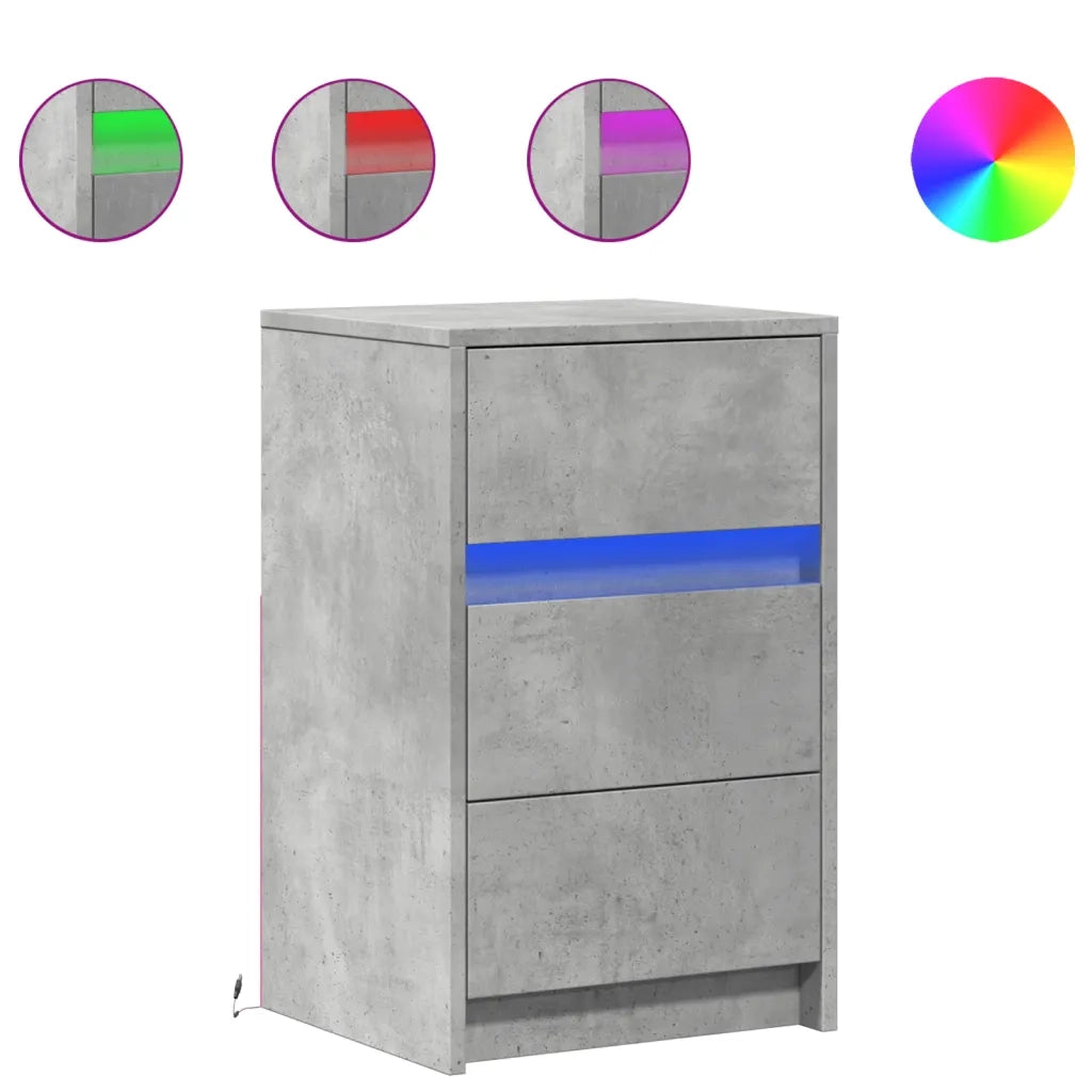 Comodino con Luci LED Grigio Cemento in Legno Multistrato 852015