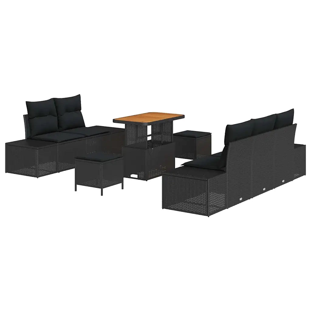 Set Divano da Giardino con cuscino 8 pcs Nero Poly Rattan 3364679