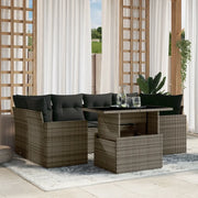 Set Divani da Giardino 7 pz con Cuscini Grigio in Polyrattan