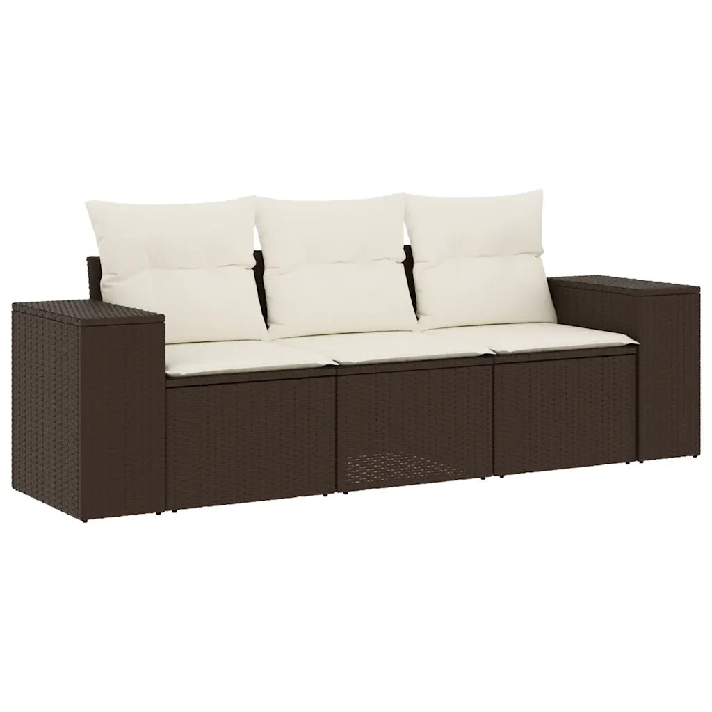 Set Divano da Giardino 3 pz | Set Salotto da Giardino con Cuscini Marrone in Polyrattan
