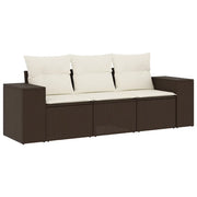 Set Divano da Giardino 3 pz | Set Salotto da Giardino con Cuscini Marrone in Polyrattan