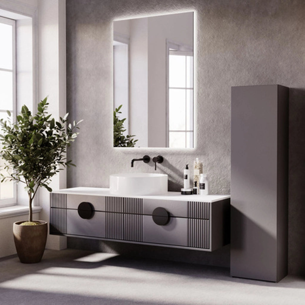 Libreria chiusa LONI 160x40 cm grigia con anta e ripiani interni