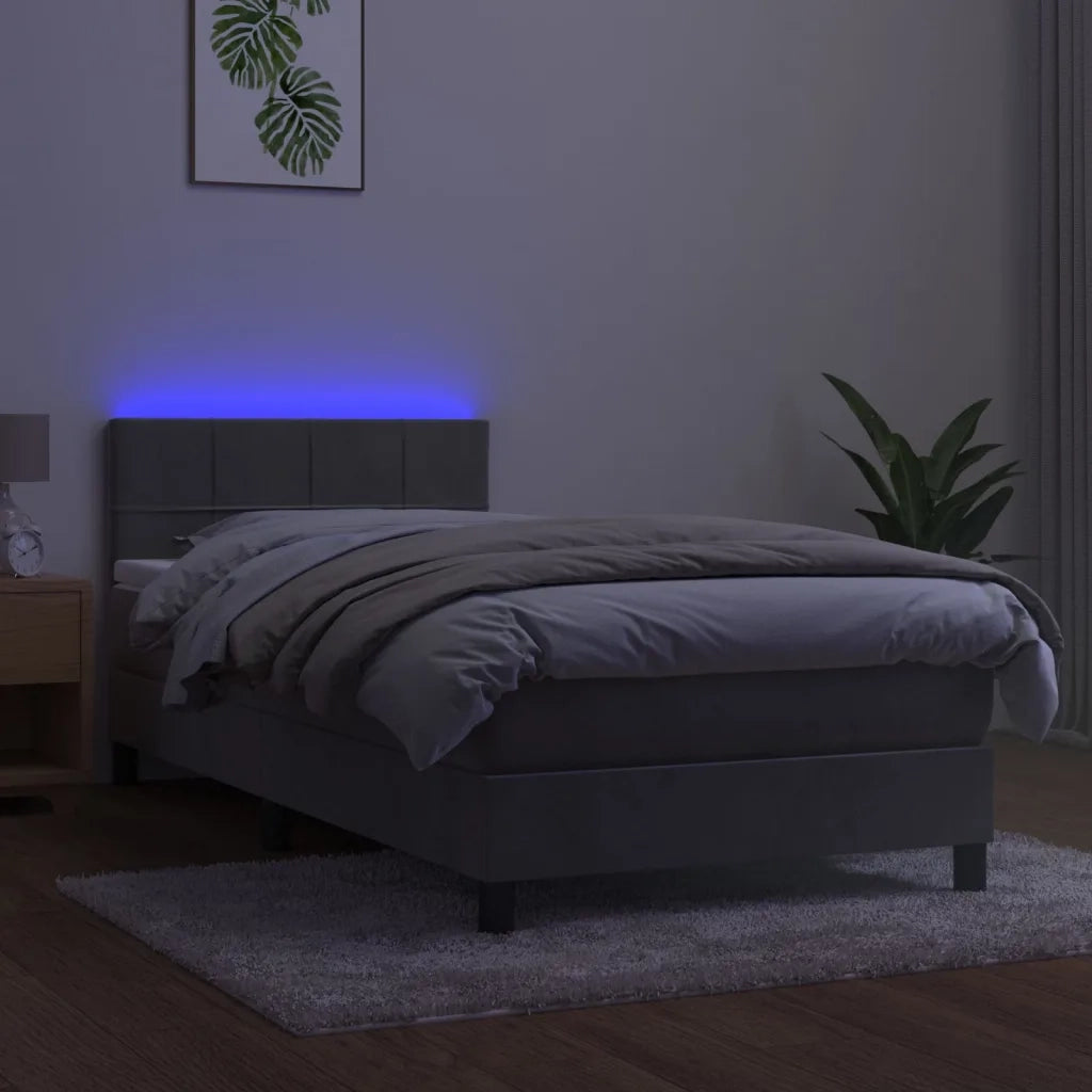 Letto a Molle con Materasso e LED Grigio Chiaro 90x190 cm Velluto 3134375