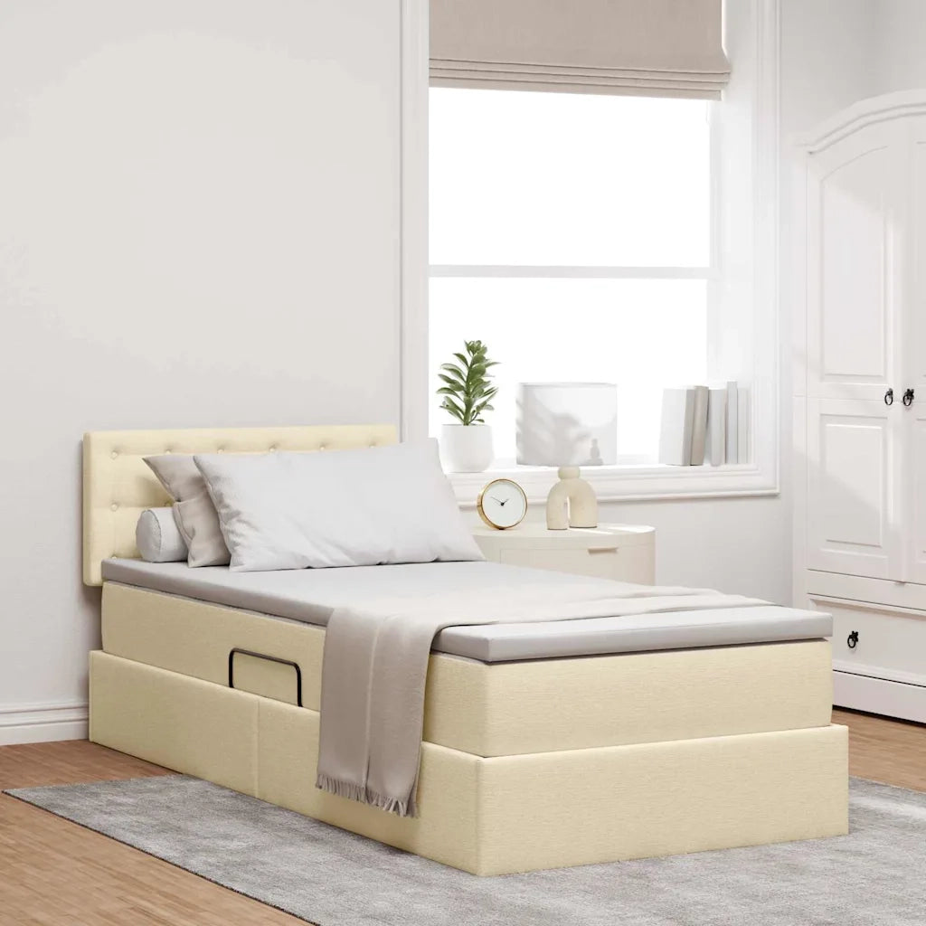 Letto con contenitore e materasso Crema 90 x 190 cm