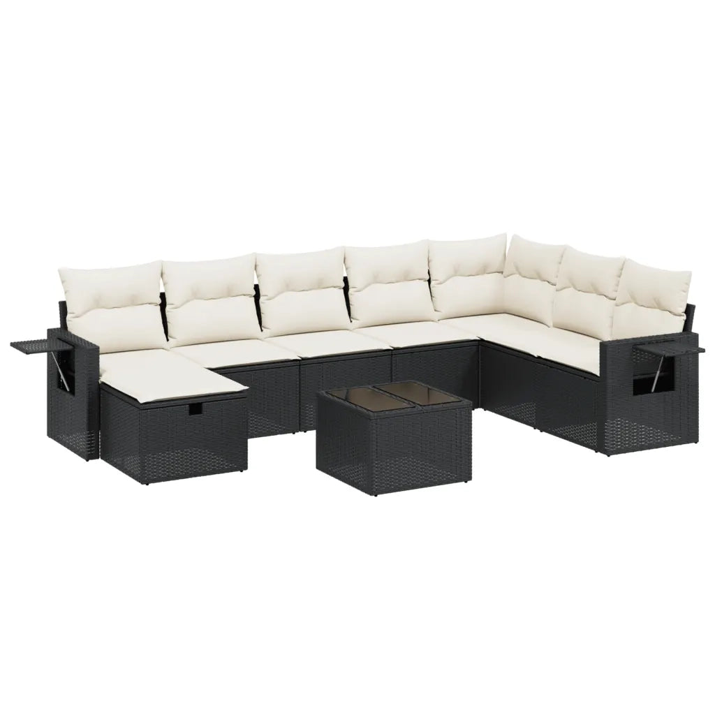 Set Divani da Giardino 9 pz con Cuscini Nero in Polyrattan 3263902