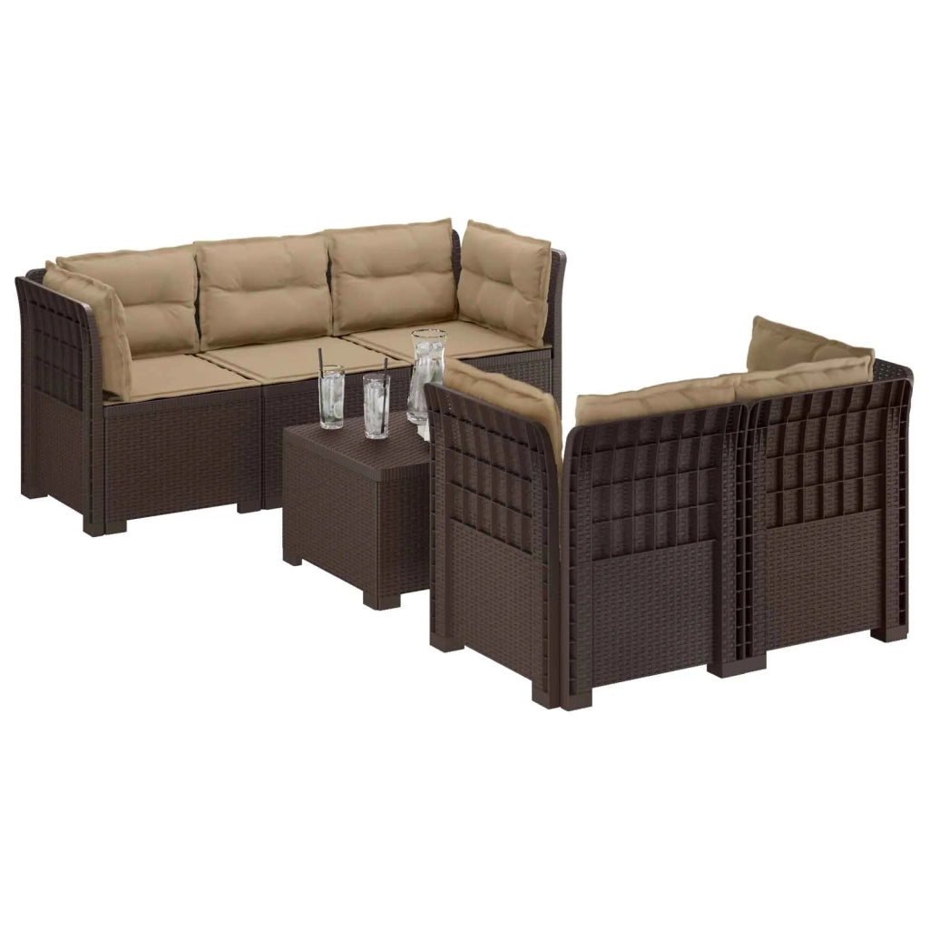 Divano da Giardino 5 Posti con Cuscini Stile Rattan PP Marrone 3443912