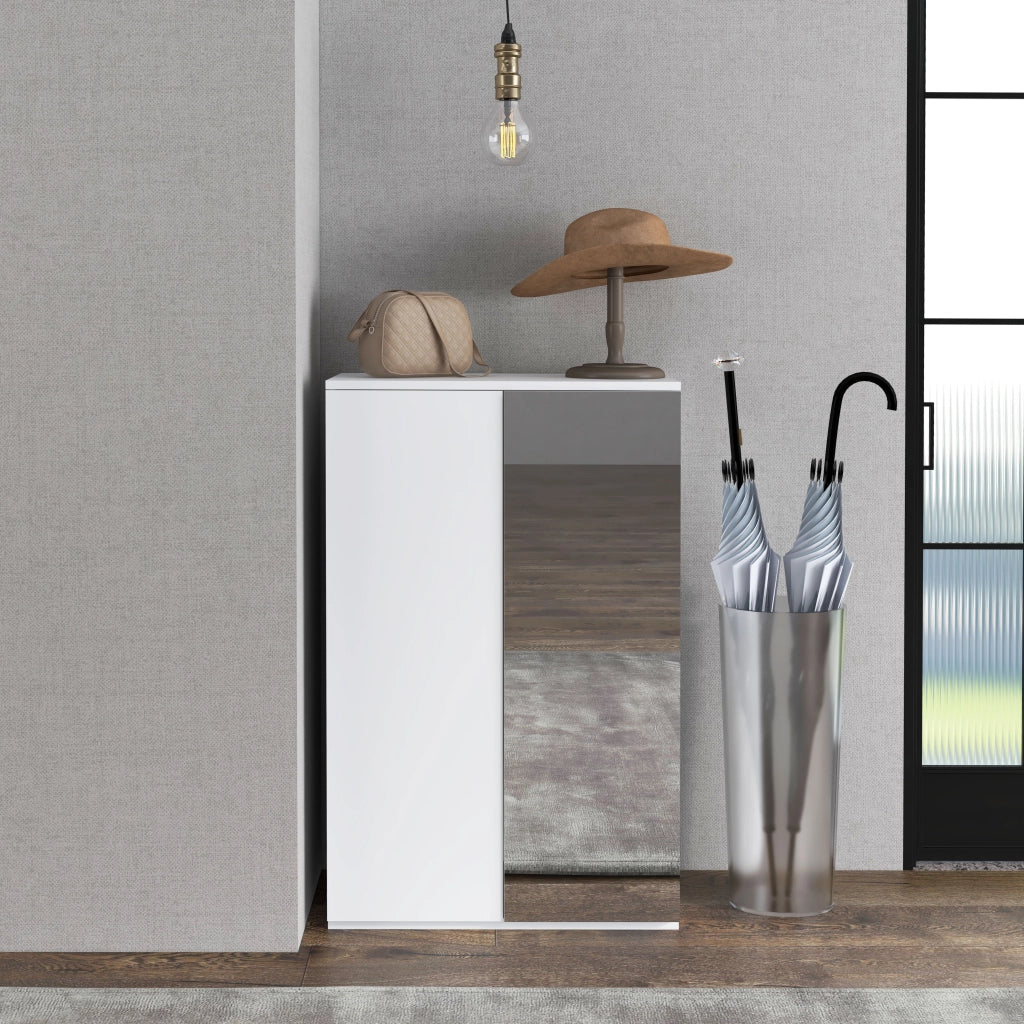 Scarpiera con Specchio per 18 Paia ¨C Minimal ¨C Bianco 60x32x95 cm