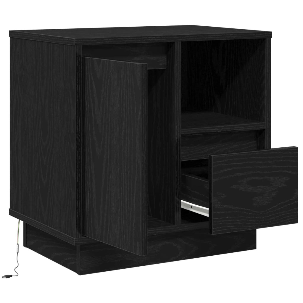 Comodino | Armadio da Notte | Mobiletto da notte con cassetto Rovere Nero 50 x 34,5 x 50 cm.