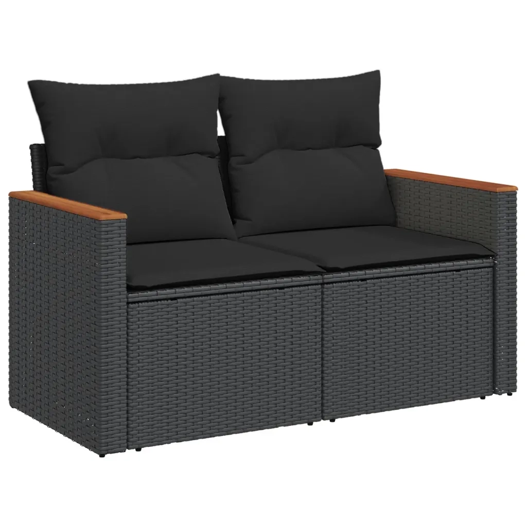Set Divani da Giardino 5 pz | Set Salotto da Giardino con Cuscini in Polyrattan Nero