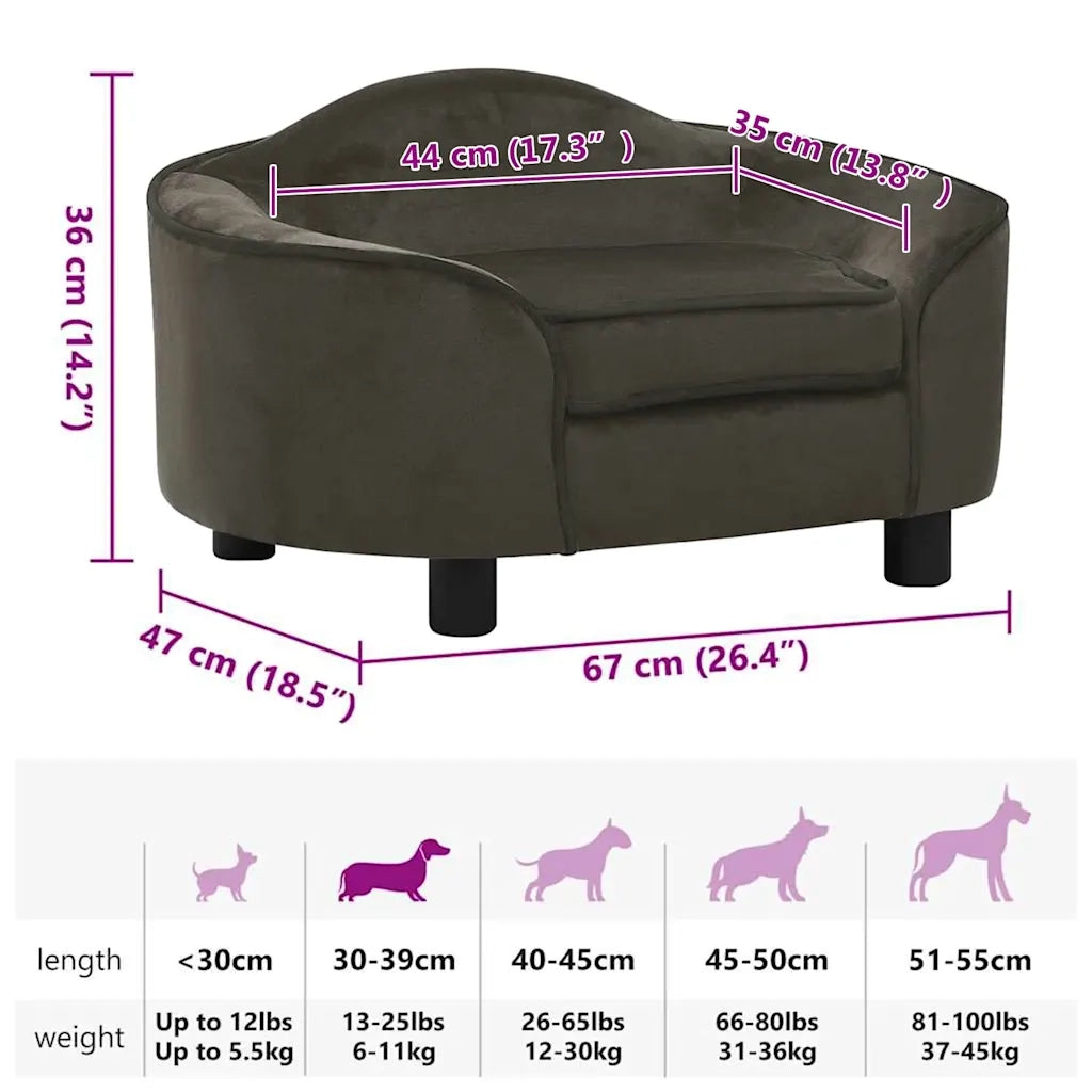 Divano per Cani Grigio Scuro 67x47x36 cm in Peluche 171087