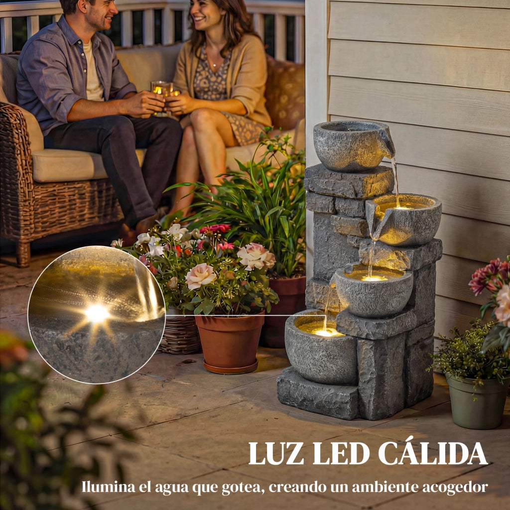 Fontana da giardino a 4 livelli con illuminazione LED e pompa ¨C Minimal ¨C Grigio