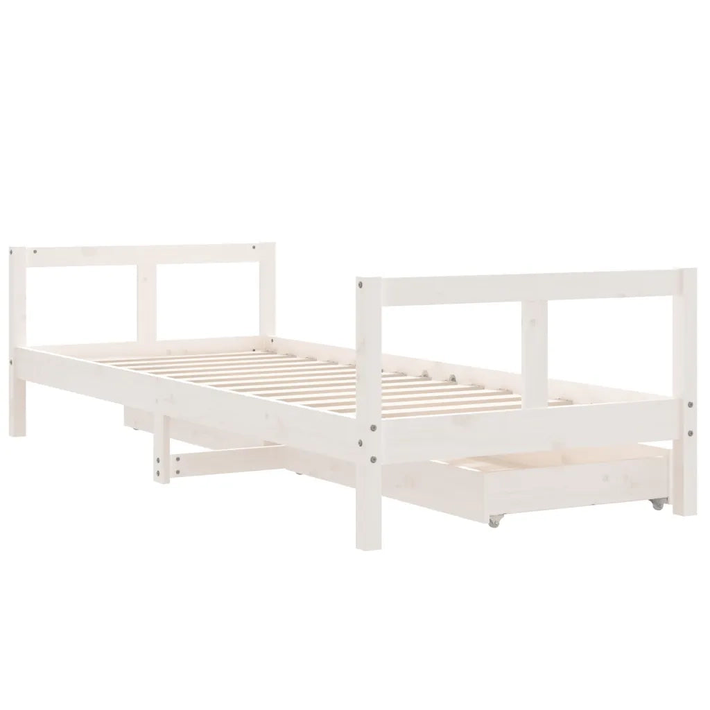 Giroletto Bambini con Cassetti-Struttura Letto Bambini Bianco 80x200cm Massello di Pino 703650