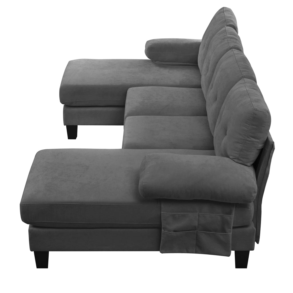Divano letto angolare 4 posti con chaise longue ¨C MINIMAL ¨C Grigio, tessuto chenille