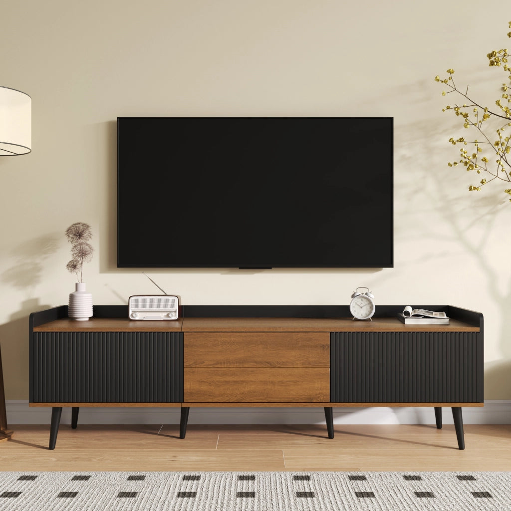 Cassettiera per TV nero e naturale in MDF e truciolare lunghezza 160 cm