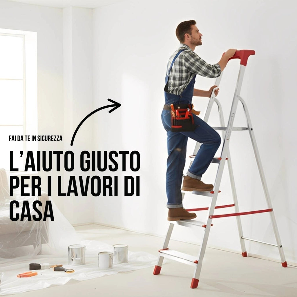 Scala Domestica in Alluminio Martina Leggera Portatile Scaletto Vaschetta Portaoggetti Pieghevole Robusta Salv 6 gradini