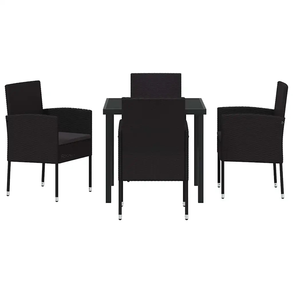 Set da Pranzo per Giardino con cuscino 5 pcs Nero polyrattan
