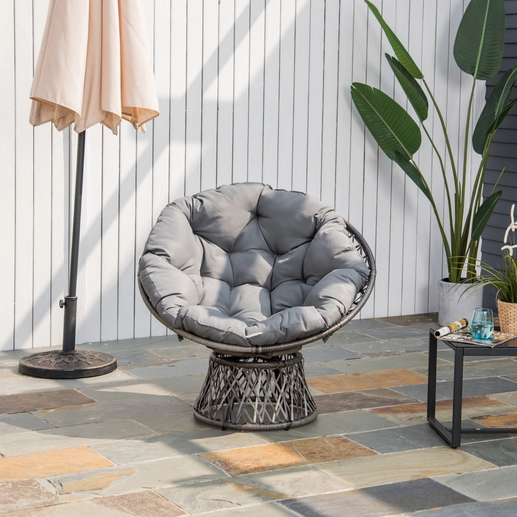 Poltrona da giardino girevole con cuscino ¨C Zephmum ¨C Grigio, 97x86 cm