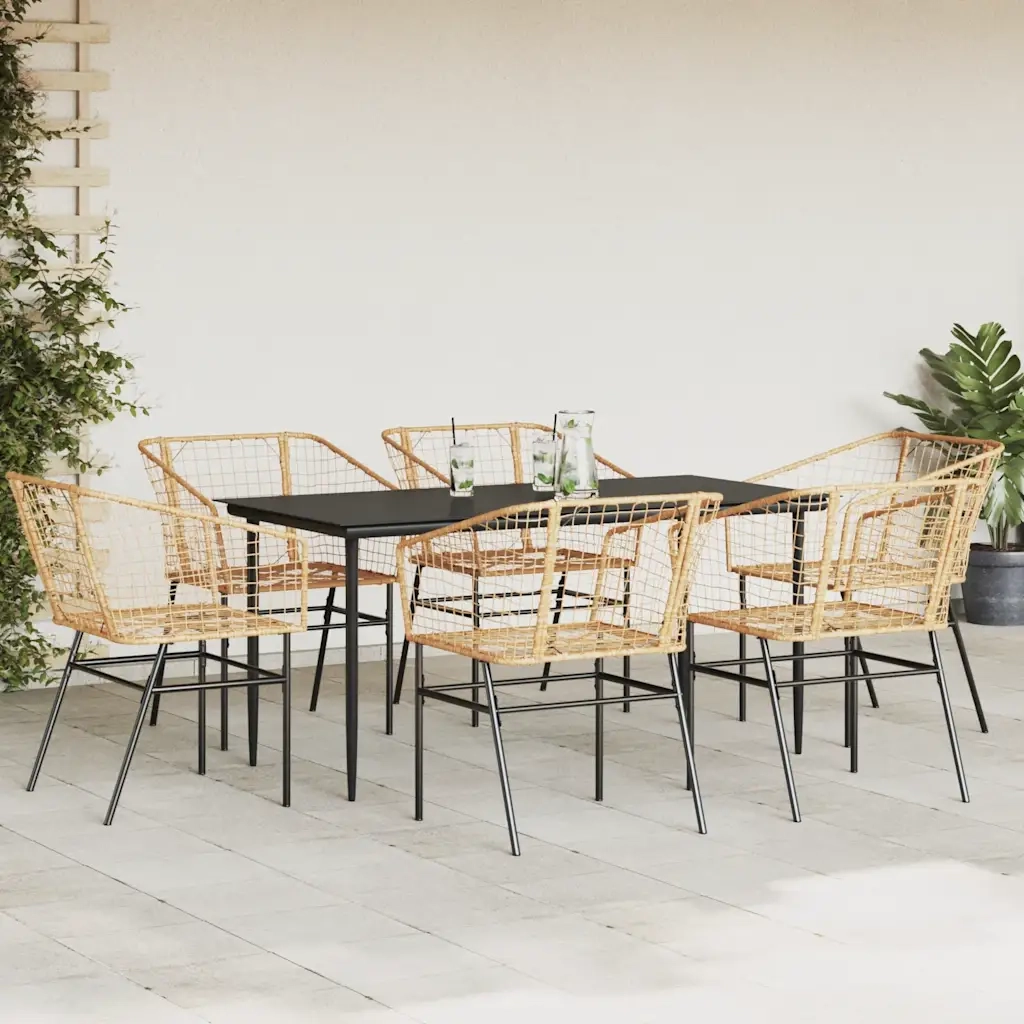 Set Pranzo da Giardino 7pz Marrone Polyrattan Vetro 3334496