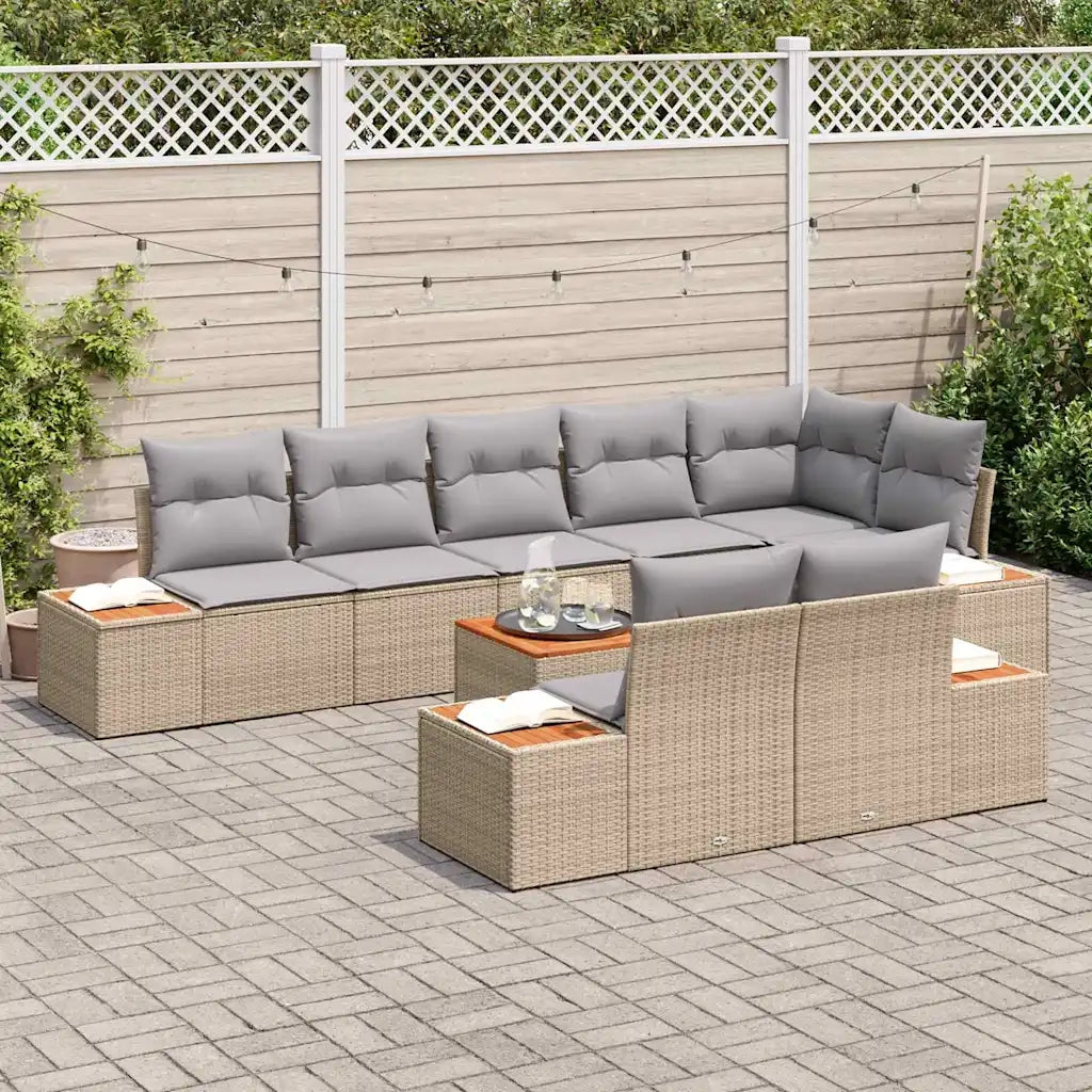 Set Divano da Giardino con cuscino 9 pcs Beige Poly Rattan