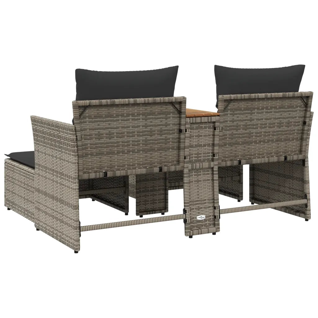 Divano da Giardino 2 Posti con Sgabelli Grigio in Polyrattan 365804