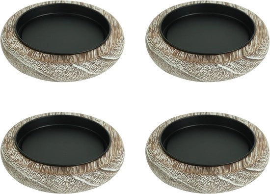 Supporti per candele in legno - Rustico - 4 pezzi - Miele - Legno - Forma rotonda