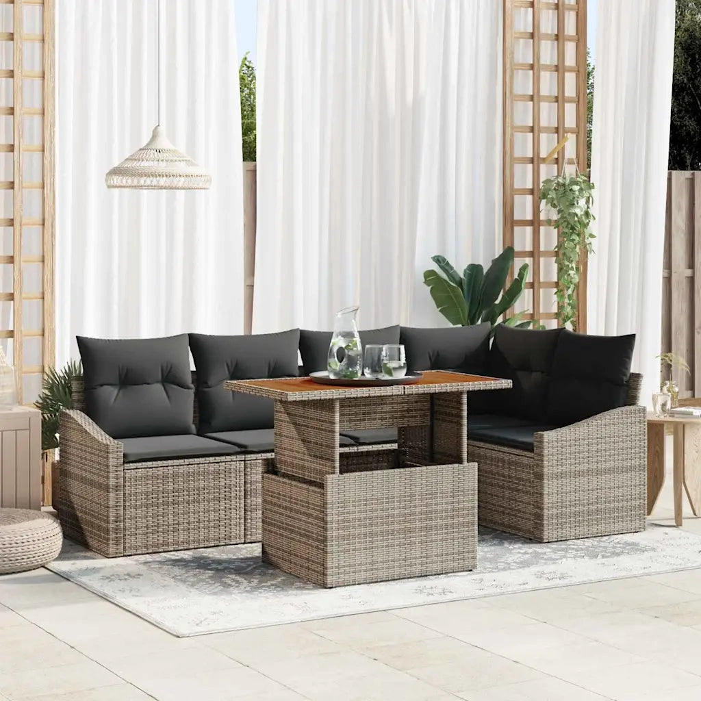 Set Divano da Giardino 6 pcs Grigio Poly Rattan 3358575
