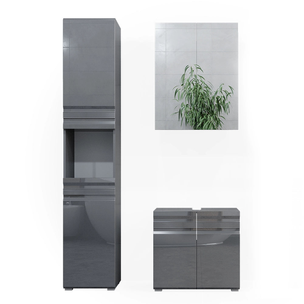 Vicco Set mobili bagno Antracite lucido 3 parti, con colonna