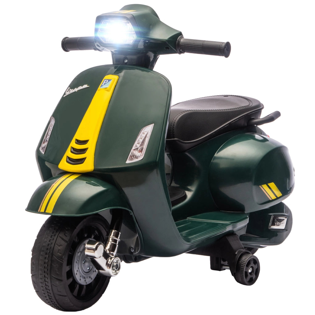 Moto Elettrica Vespa con Licenza ¨C Xylo ¨C Batteria 6V, Luci LED, Verde Scuro, 2-4 Anni