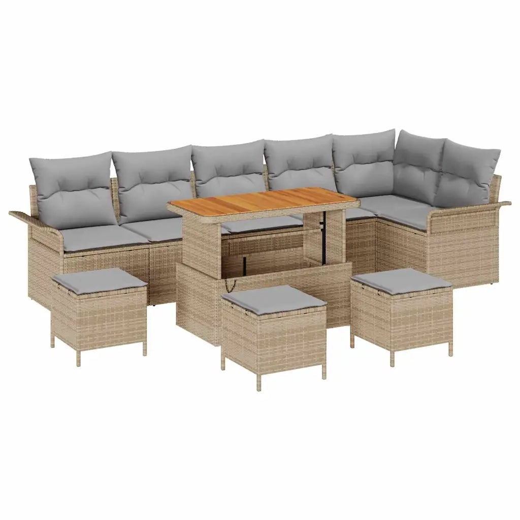 Set Divano da Giardino con cuscino 10 pcs Beige e Grigio Chiaro