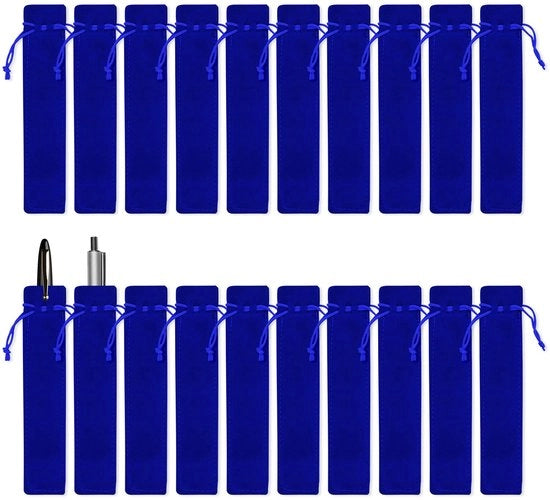 Etui a penna 20 pezzi con cordino in tessuto velluto (blu)