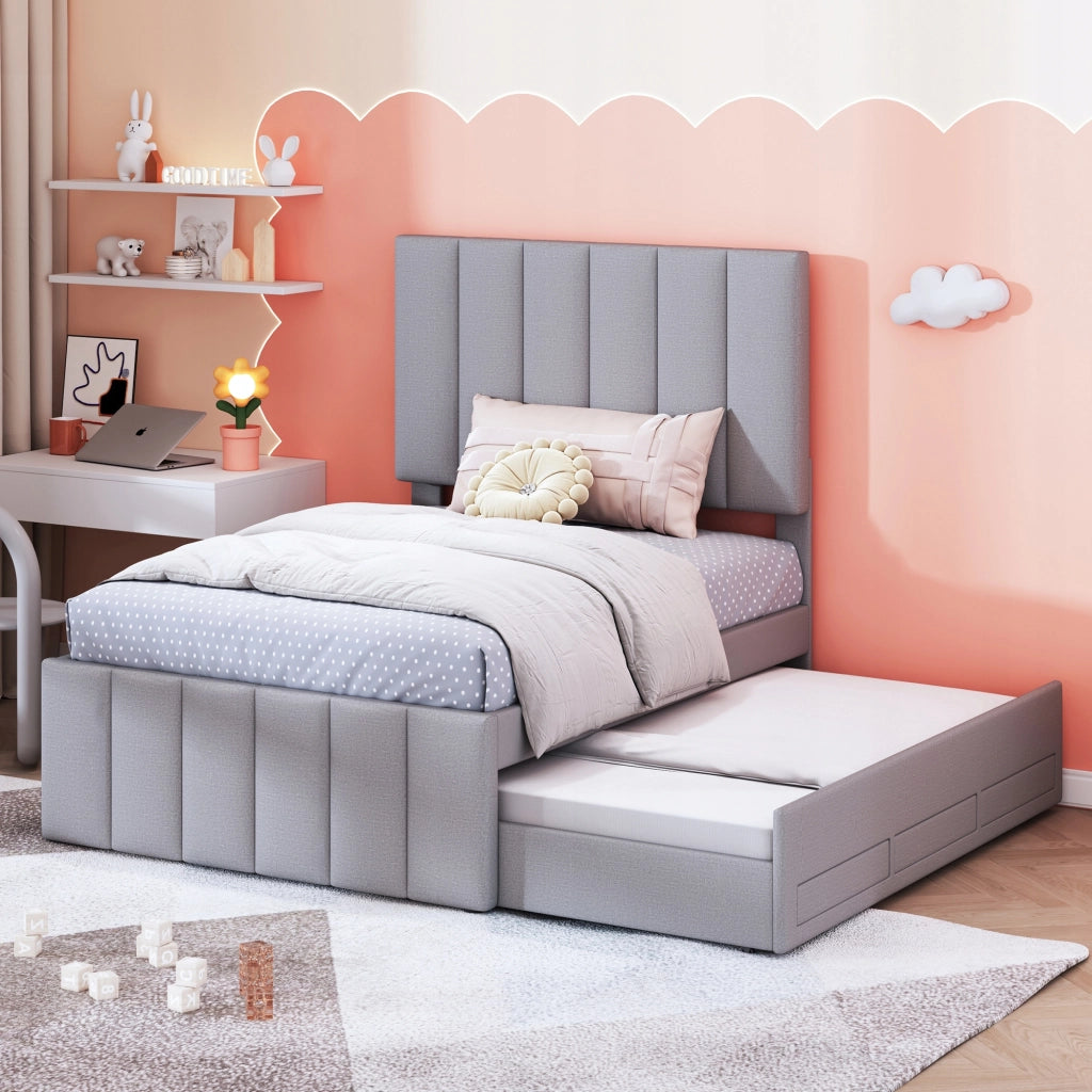 Letto imbottito 90x200 con cassetti - Xylo - Grigio
