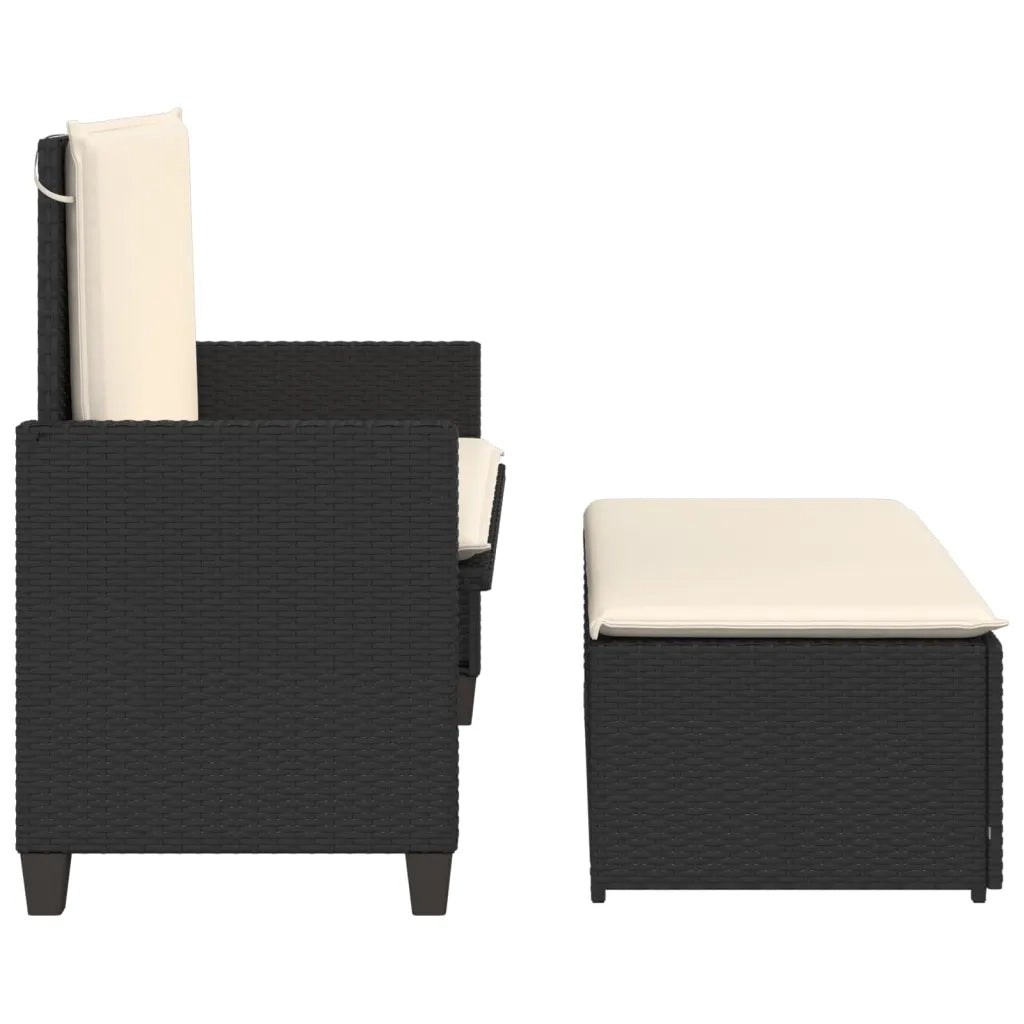 Panca da Giardino con Cuscini e Poggiapiedi Nera in Polyrattan 368407