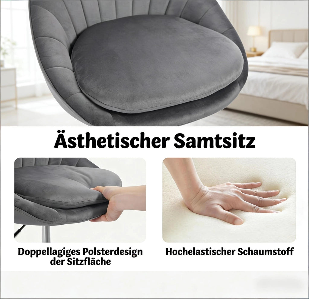 Sedia da ufficio girevole con Altezza Regolabile, Design Ergonomico e Ruote, in Velluto, Grigio Scuro