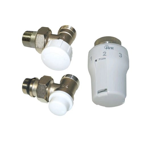 Kit valvola termostatizzabile con detentore e testa termostatica da 3/8" a squadra per Caloriferi e Termosifoni