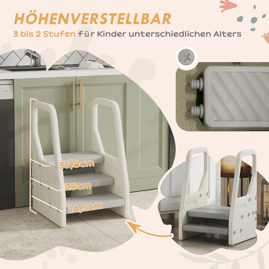 Scalino Bambini ¨C zephmum ¨C Grigio, Plastica, Regolabile 2-3 Gradini