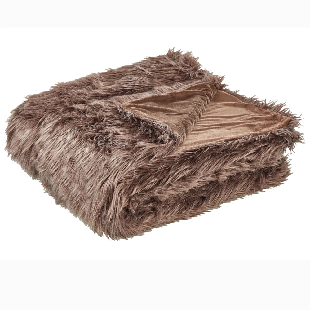 Copriletto Morbido in Pelliccia Sintetica 200 x 220 cm Marrone