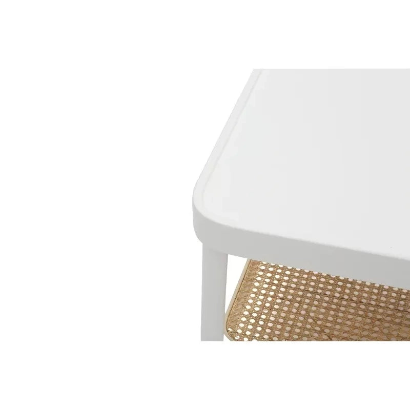Tavolino contemporaneo legno paglia bianco shabby 100x50x43 - Mobili 2G