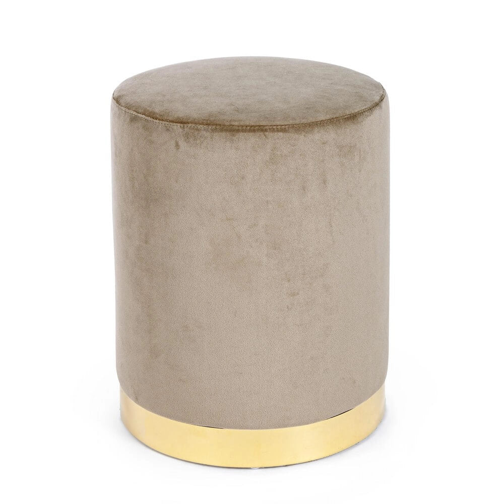 Pouf Rotondo in Velluto con Base in Acciaio Dorato - CLARK