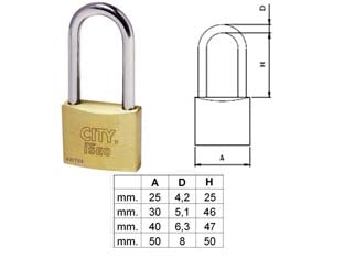 LUCCHETTO OTTONE ARCO LUNGO ADITUS CITY P700- - mm.30 KA (P70030467.K1) - 10 pezzi ISEO
