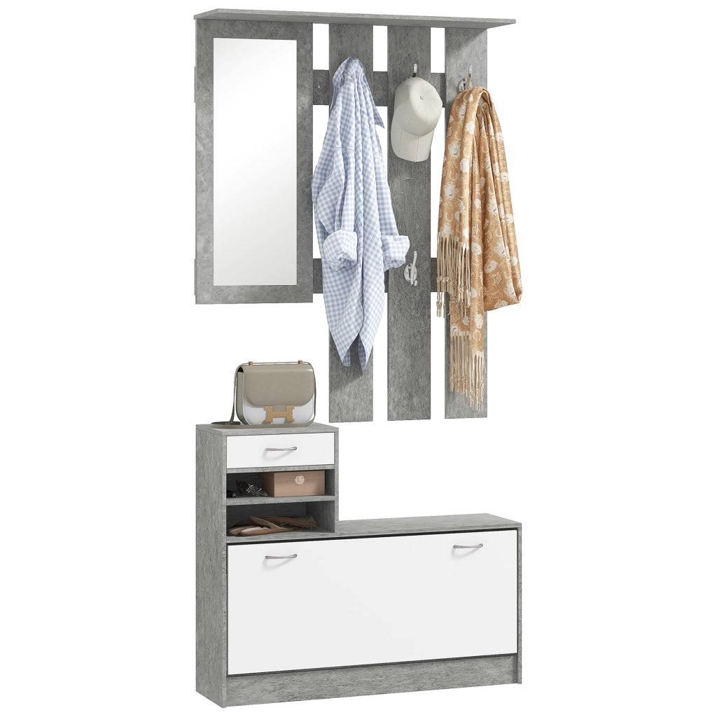 Mobile da Ingresso con Appendiabiti, Scarpiera e Specchio ¨C zephmum ¨C Grigio