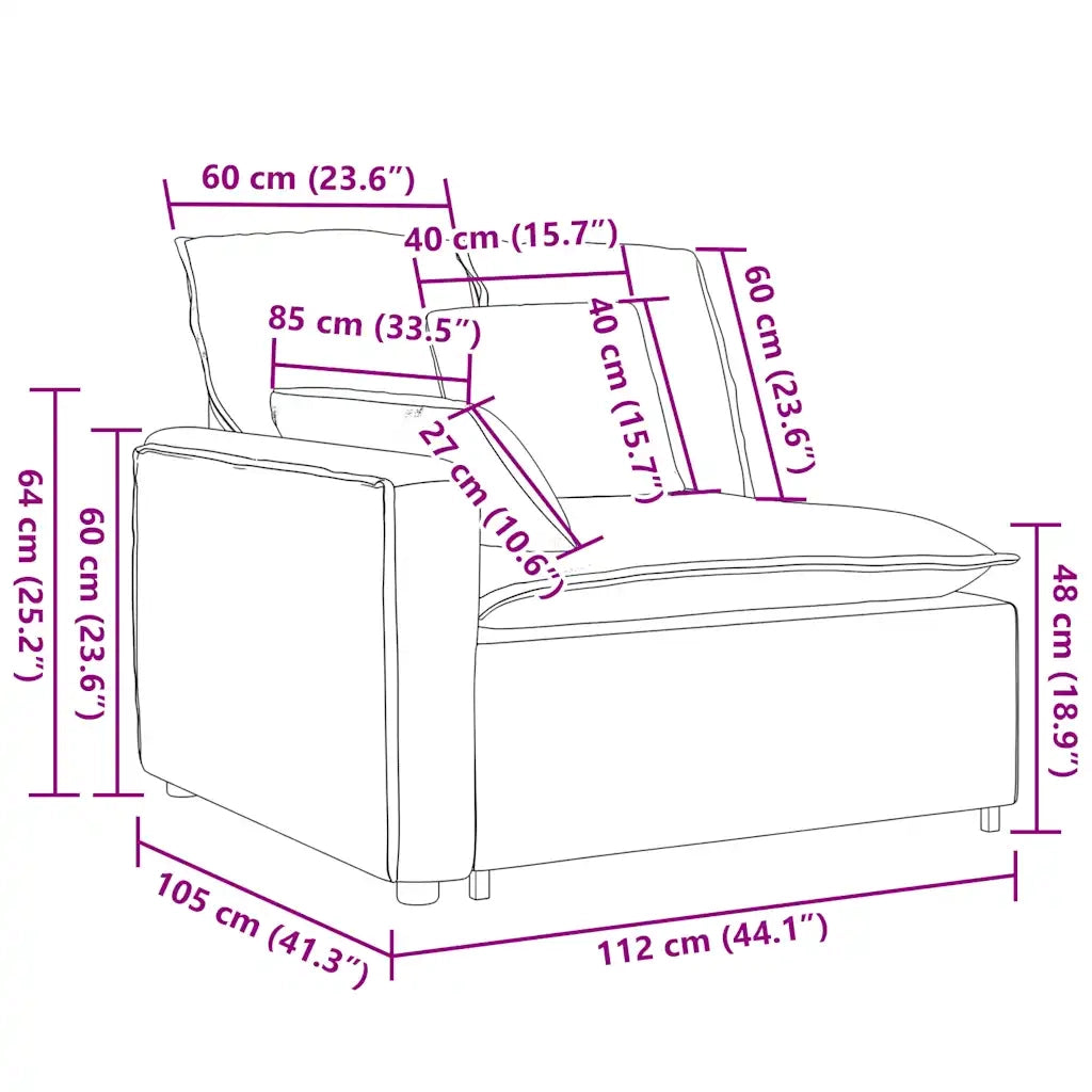 Modulo Terminale Bracciolo Divano Modulare con Cuscini 100 cm CFW2688159