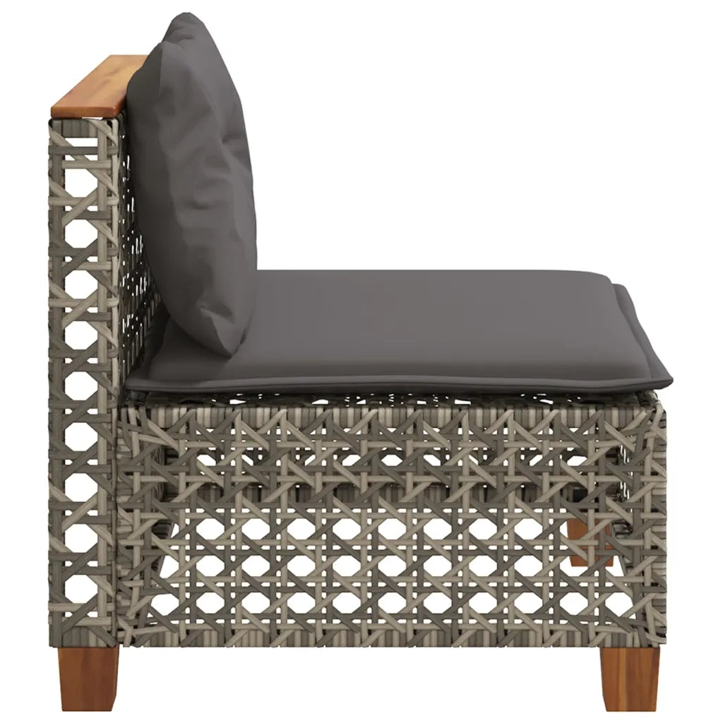 Divano Giardino Senza Braccioli con Cuscini Grigio Polyrattan 365927