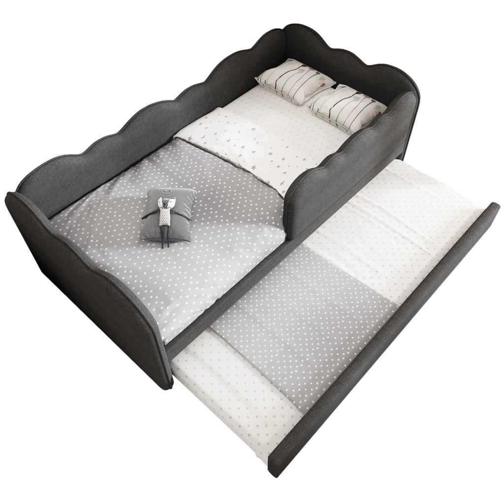Letto Imbottito con Ausziehbett ¨C MINIMAL ¨C Grigio, Tessuto Lino, 90x190