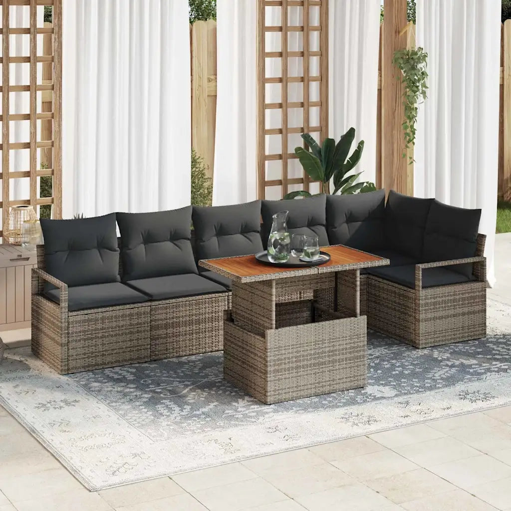 Set Divano da Giardino 7 pcs Grigio Poly Rattan 3358456