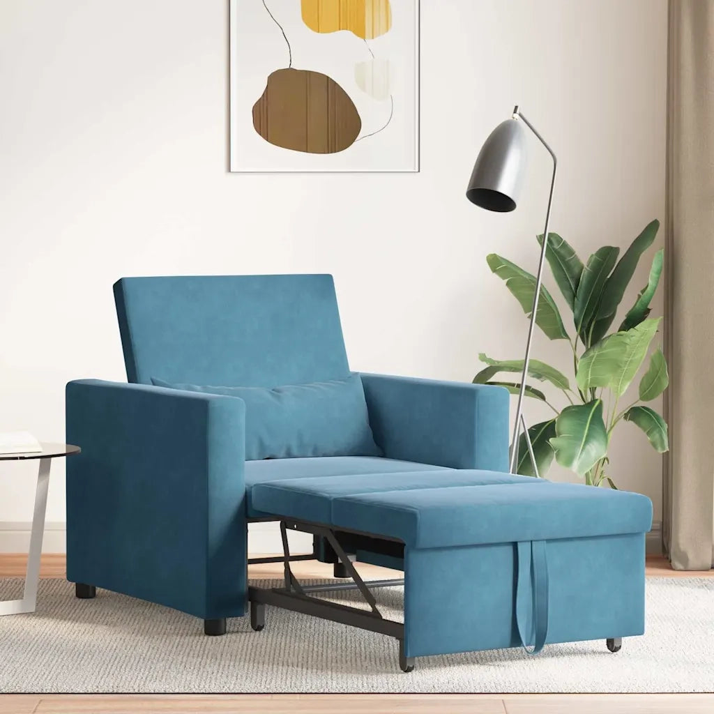 Divano letto estraibile singolo con ruote Blu Velluto 42002706